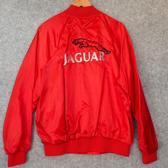 80s Vintage Jaguar Bomber Jacket Mens L Red Formula E Racing Auburn Sportswear